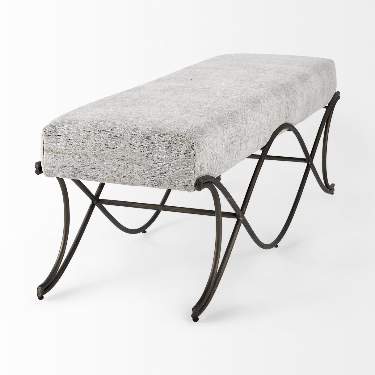 Mercana Ayla 55L x 17.6W x 18H Dark Gray Fabric Seat W/ Dark Nickel Metal Frame Bench