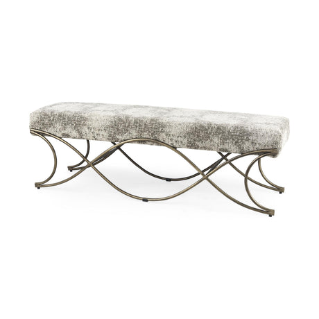 Mercana Ayla 55L x 17.6W x 18H Light and Dark Gray Fabric Seat W/ Antique Gold Metal Frame Bench