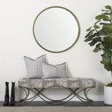 Mercana Ayla 55L x 17.6W x 18H Light and Dark Gray Fabric Seat W/ Antique Gold Metal Frame Bench