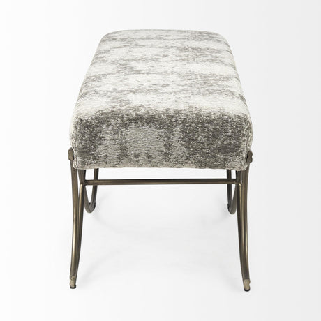 Mercana Ayla 55L x 17.6W x 18H Light and Dark Gray Fabric Seat W/ Antique Gold Metal Frame Bench