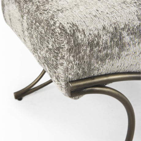 Mercana Ayla 55L x 17.6W x 18H Light and Dark Gray Fabric Seat W/ Antique Gold Metal Frame Bench