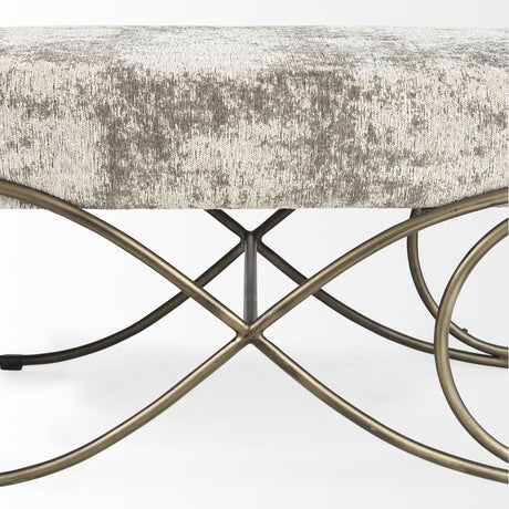 Mercana Ayla 55L x 17.6W x 18H Light and Dark Gray Fabric Seat W/ Antique Gold Metal Frame Bench