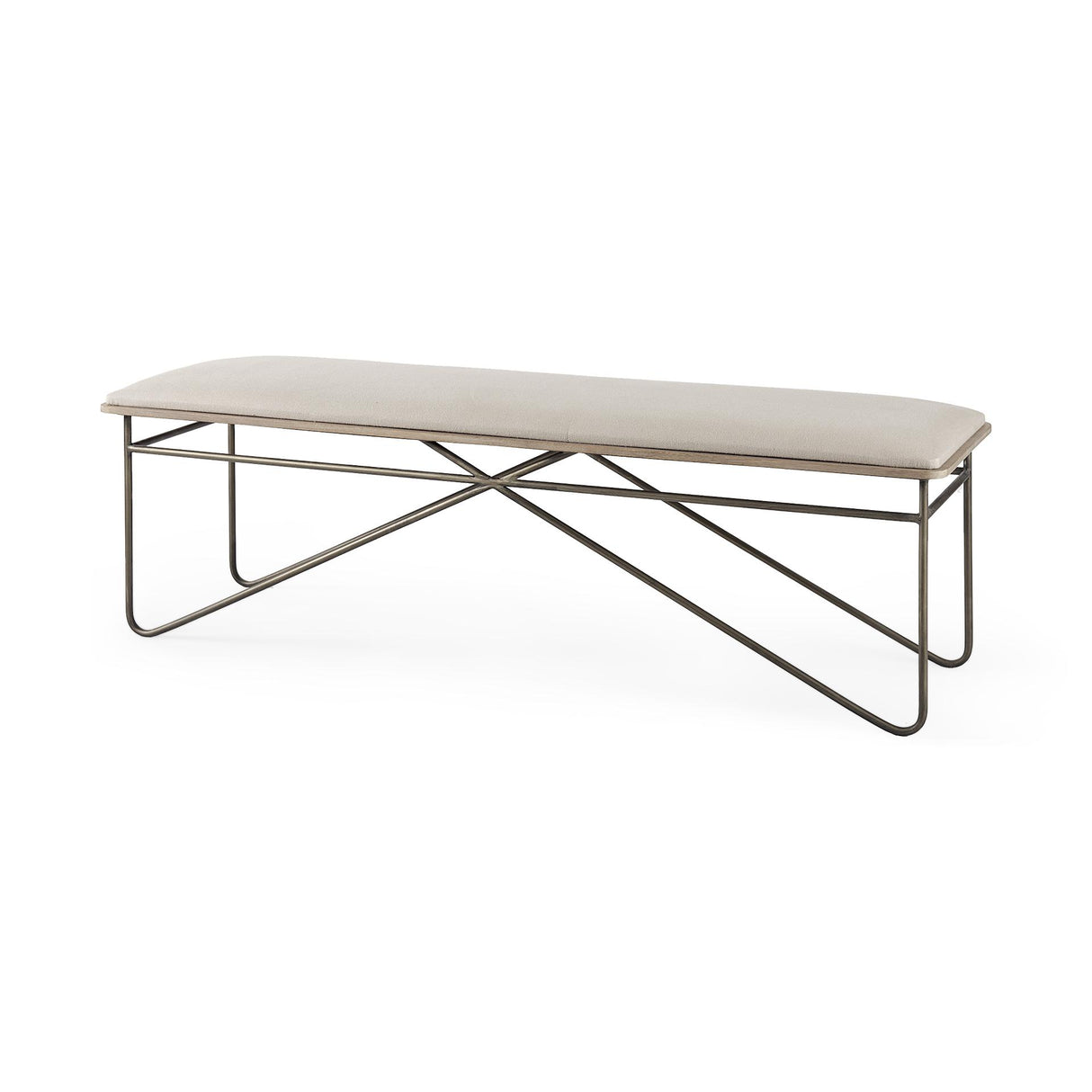 Mercana Camille 55.5L x 16.0W x 17.0H Cream Fabric Seat W/ Metal Frame Bench
