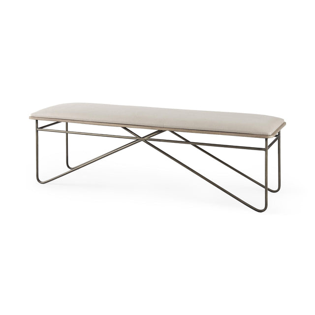 Mercana Camille 55.5L x 16.0W x 17.0H Cream Fabric Seat W/ Metal Frame Bench