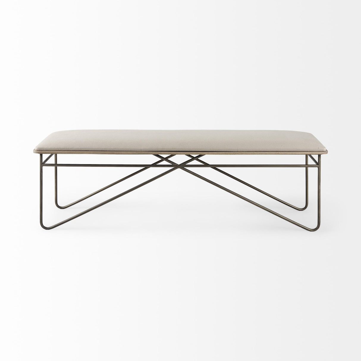 Mercana Camille 55.5L x 16.0W x 17.0H Cream Fabric Seat W/ Metal Frame Bench