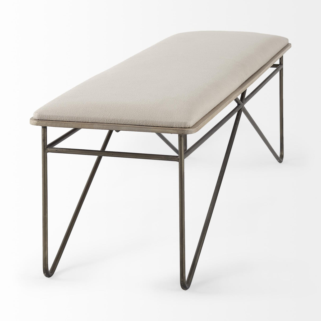 Mercana Camille 55.5L x 16.0W x 17.0H Cream Fabric Seat W/ Metal Frame Bench