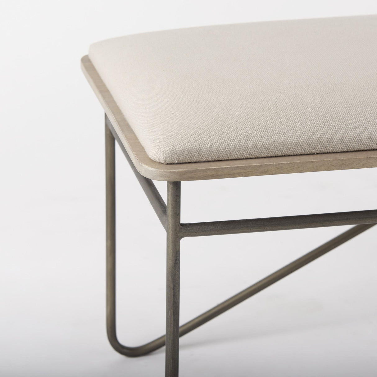 Mercana Camille 55.5L x 16.0W x 17.0H Cream Fabric Seat W/ Metal Frame Bench