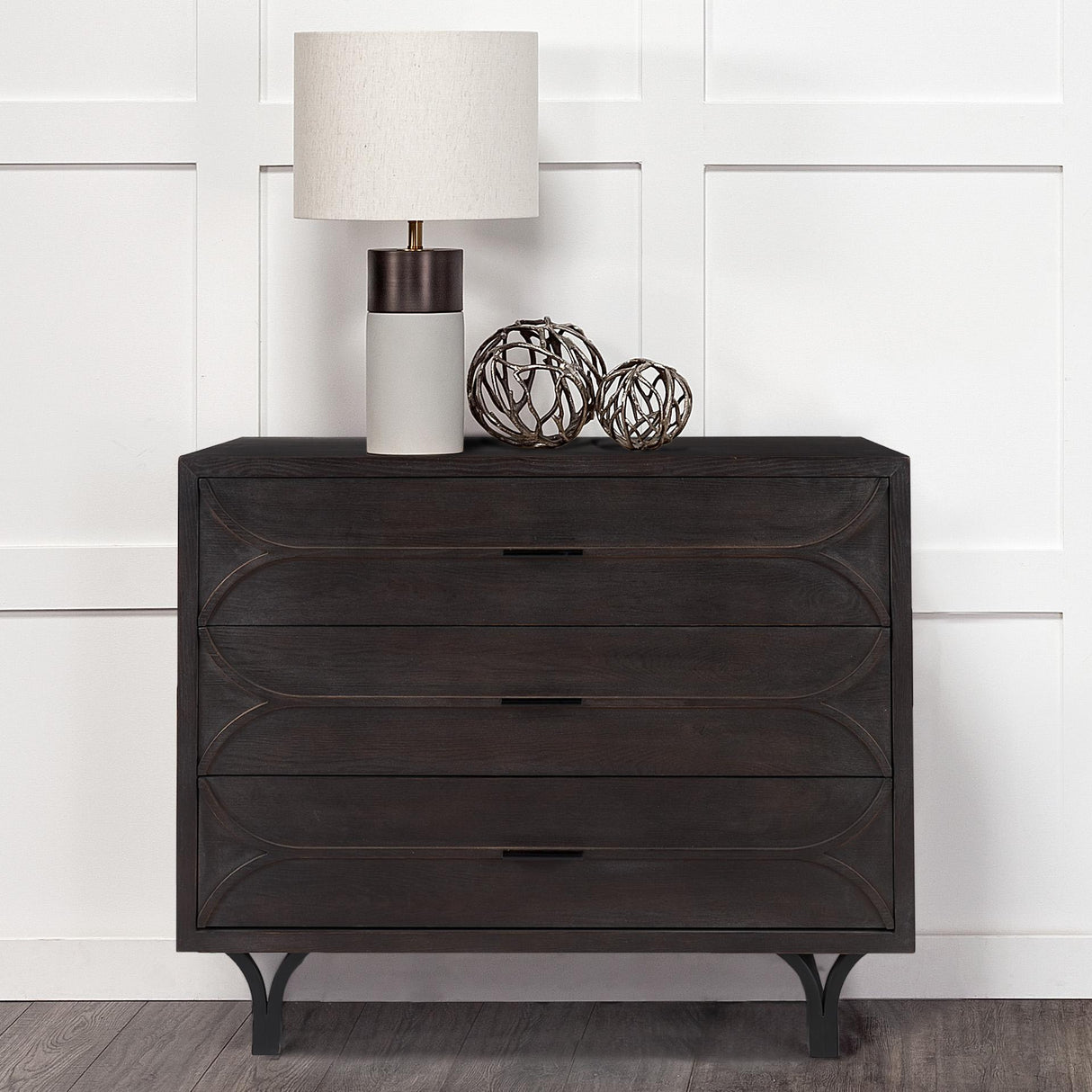 Mercana Giselle I 40L x 16W Dark Brown Fir Veneer 3 Drawer Accent Cabinet