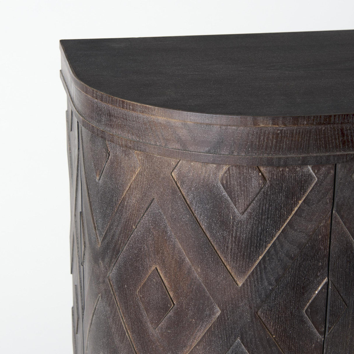 Mercana Lennon 47.2L x 15.0W x 33.1H Dark Brown Fir Veneer 4 Door Demilune Cabinet