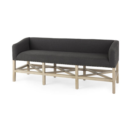 Mercana Bergen 60.0L x 19.0W x 25.5H Dark Gray Fabric W/ Light Brown Wooden Base Accent Bench