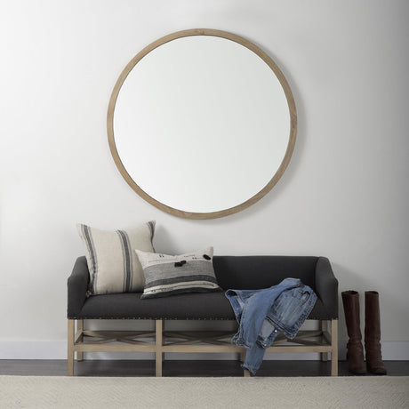 Mercana Bergen 60.0L x 19.0W x 25.5H Dark Gray Fabric W/ Light Brown Wooden Base Accent Bench