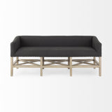Mercana Bergen 60.0L x 19.0W x 25.5H Dark Gray Fabric W/ Light Brown Wooden Base Accent Bench