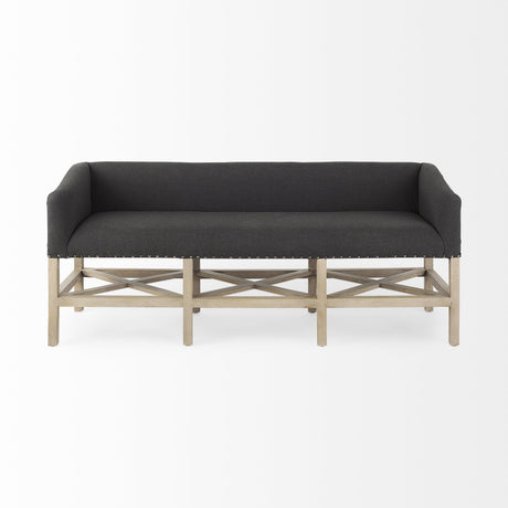 Mercana Bergen 60.0L x 19.0W x 25.5H Dark Gray Fabric W/ Light Brown Wooden Base Accent Bench