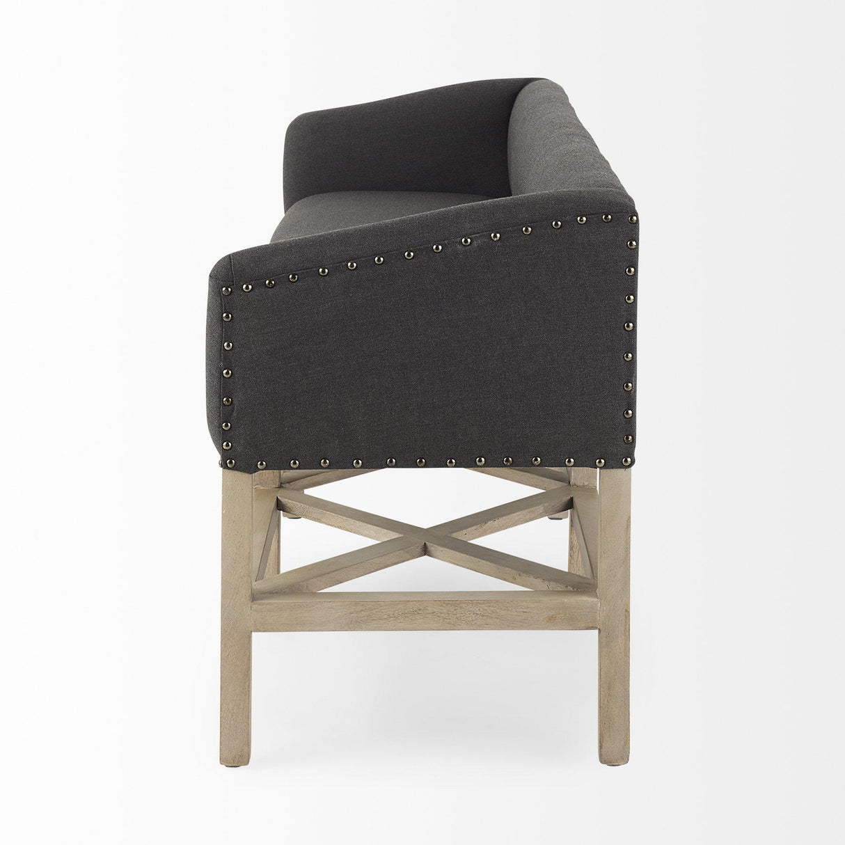Mercana Bergen 60.0L x 19.0W x 25.5H Dark Gray Fabric W/ Light Brown Wooden Base Accent Bench