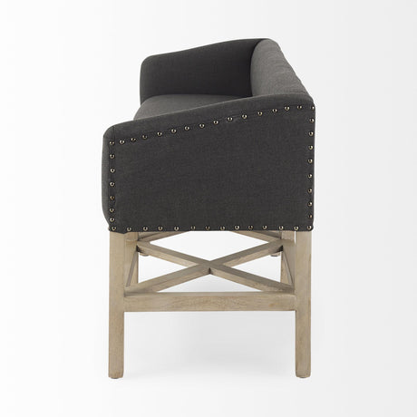 Mercana Bergen 60.0L x 19.0W x 25.5H Dark Gray Fabric W/ Light Brown Wooden Base Accent Bench