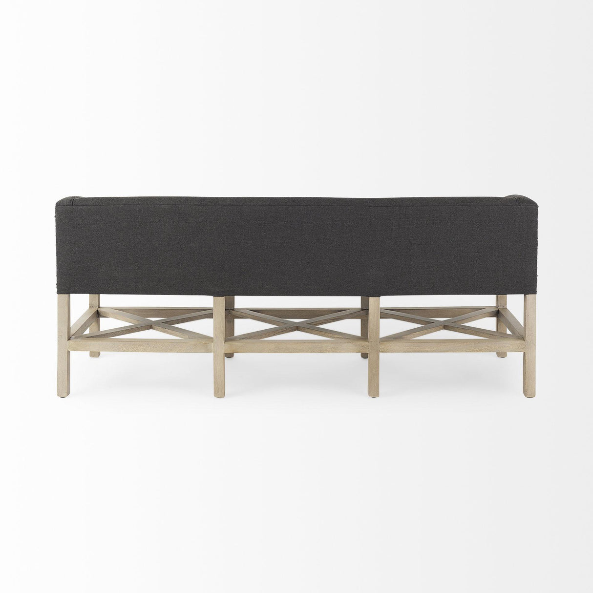 Mercana Bergen 60.0L x 19.0W x 25.5H Dark Gray Fabric W/ Light Brown Wooden Base Accent Bench