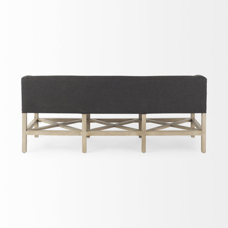 Mercana Bergen 60.0L x 19.0W x 25.5H Dark Gray Fabric W/ Light Brown Wooden Base Accent Bench