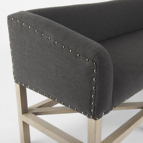 Mercana Bergen 60.0L x 19.0W x 25.5H Dark Gray Fabric W/ Light Brown Wooden Base Accent Bench