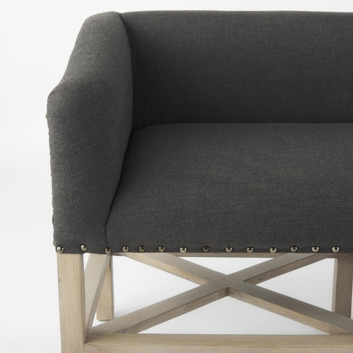 Mercana Bergen 60.0L x 19.0W x 25.5H Dark Gray Fabric W/ Light Brown Wooden Base Accent Bench