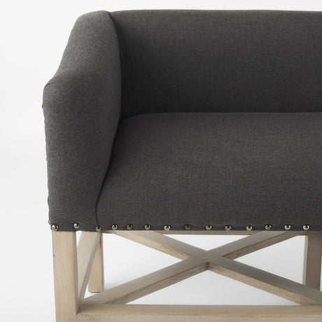 Mercana Bergen 60.0L x 19.0W x 25.5H Dark Gray Fabric W/ Light Brown Wooden Base Accent Bench