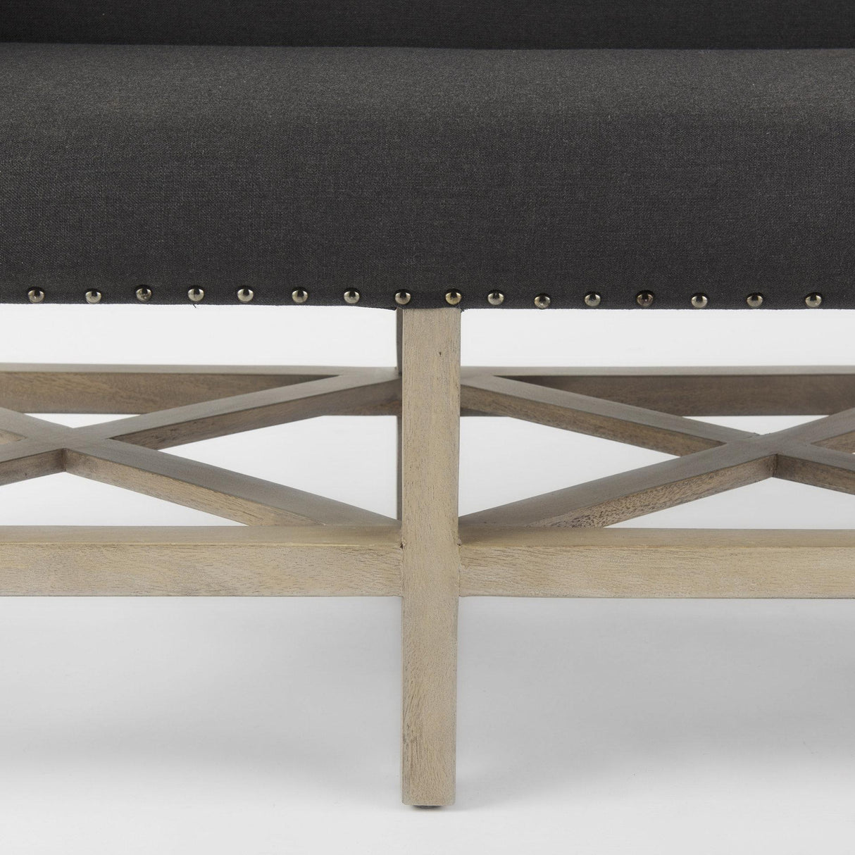 Mercana Bergen 60.0L x 19.0W x 25.5H Dark Gray Fabric W/ Light Brown Wooden Base Accent Bench