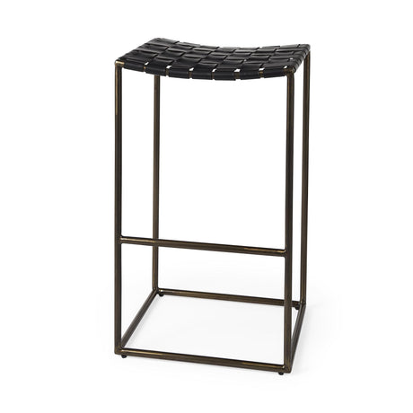Mercana Clarissa 18.0L x 16.0W x 30.25H Black Woven Leather Seat W/ Gold Frame Bar Stool