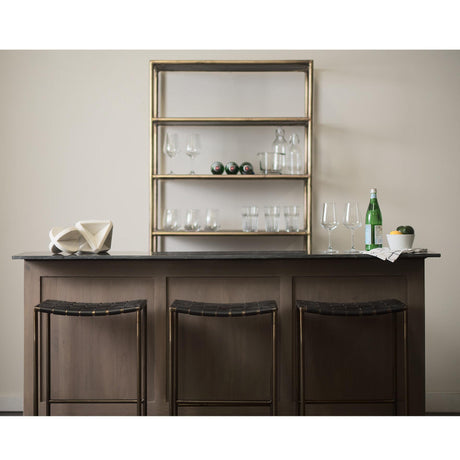 Mercana Clarissa 18.0L x 16.0W x 30.25H Black Woven Leather Seat W/ Gold Frame Bar Stool