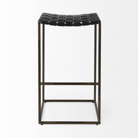 Mercana Clarissa 18.0L x 16.0W x 30.25H Black Woven Leather Seat W/ Gold Frame Bar Stool