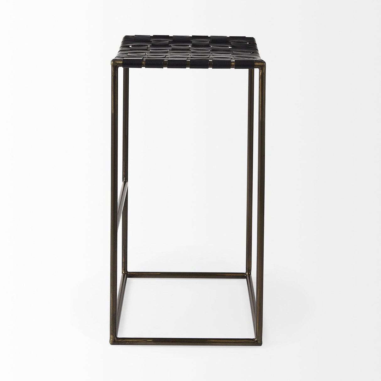 Mercana Clarissa 18.0L x 16.0W x 30.25H Black Woven Leather Seat W/ Gold Frame Bar Stool