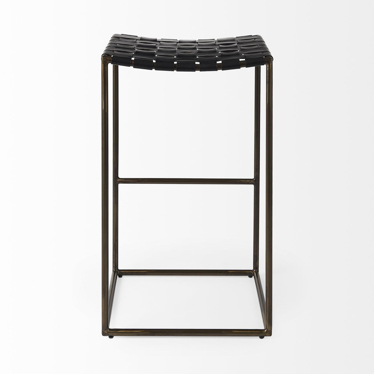 Mercana Clarissa 18.0L x 16.0W x 30.25H Black Woven Leather Seat W/ Gold Frame Bar Stool