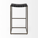 Mercana Clarissa 18.0L x 16.0W x 30.25H Black Woven Leather Seat W/ Gold Frame Bar Stool