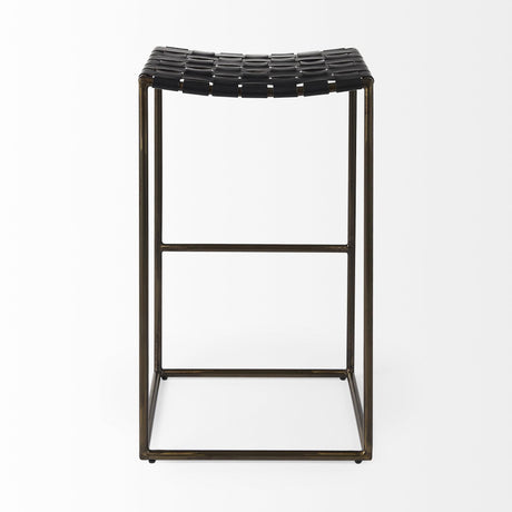 Mercana Clarissa 18.0L x 16.0W x 30.25H Black Woven Leather Seat W/ Gold Frame Bar Stool