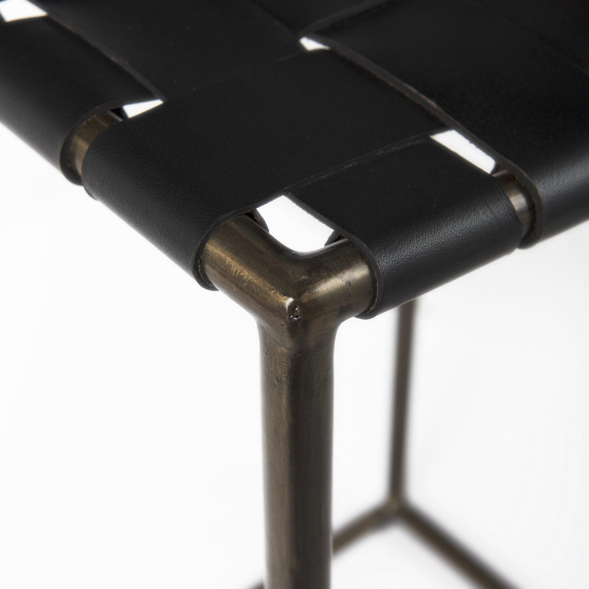 Mercana Clarissa 18.0L x 16.0W x 30.25H Black Woven Leather Seat W/ Gold Frame Bar Stool