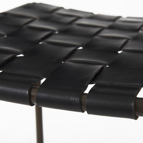 Mercana Clarissa 18.0L x 16.0W x 30.25H Black Woven Leather Seat W/ Gold Frame Bar Stool