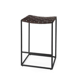 Mercana Clarissa 18.0L x 16.0W x 26.25H Dark Brown Woven Leather Seat W/ Black Iron Frame Counter Stool