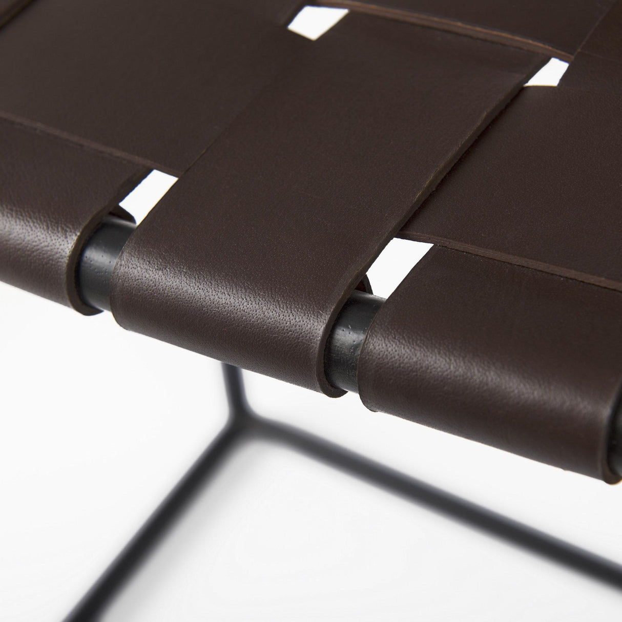 Mercana Clarissa 18.0L x 16.0W x 26.25H Dark Brown Woven Leather Seat W/ Black Iron Frame Counter Stool