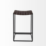 Mercana Clarissa 18.0L x 16.0W x 26.25H Dark Brown Woven Leather Seat W/ Black Iron Frame Counter Stool