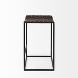 Mercana Clarissa 18.0L x 16.0W x 26.25H Dark Brown Woven Leather Seat W/ Black Iron Frame Counter Stool