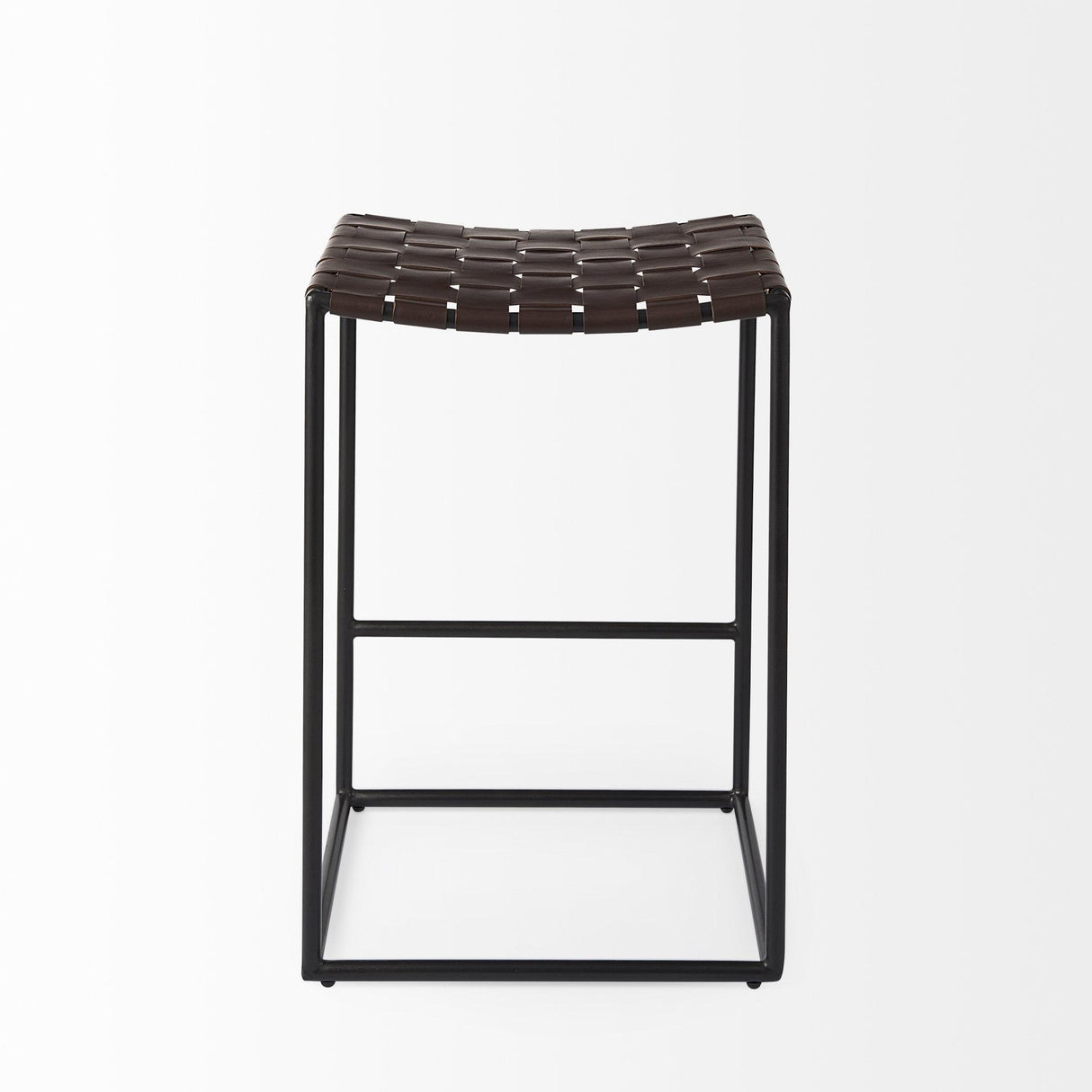 Mercana Clarissa 18.0L x 16.0W x 26.25H Dark Brown Woven Leather Seat W/ Black Iron Frame Counter Stool