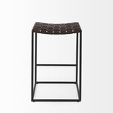 Mercana Clarissa 18.0L x 16.0W x 26.25H Dark Brown Woven Leather Seat W/ Black Iron Frame Counter Stool