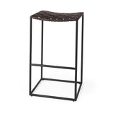 Mercana Clarissa 18.0L x 16.0W x 30.25H Dark Brown Woven Leather Seat W/ Black Metal Frame Bar Stool