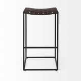 Mercana Clarissa 18.0L x 16.0W x 30.25H Dark Brown Woven Leather Seat W/ Black Metal Frame Bar Stool