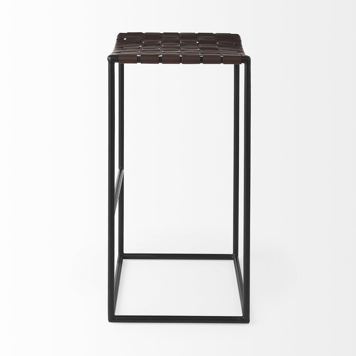 Mercana Clarissa 18.0L x 16.0W x 30.25H Dark Brown Woven Leather Seat W/ Black Metal Frame Bar Stool