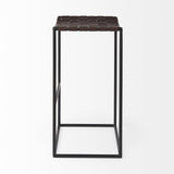 Mercana Clarissa 18.0L x 16.0W x 30.25H Dark Brown Woven Leather Seat W/ Black Metal Frame Bar Stool