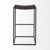Mercana Clarissa 18.0L x 16.0W x 30.25H Dark Brown Woven Leather Seat W/ Black Metal Frame Bar Stool