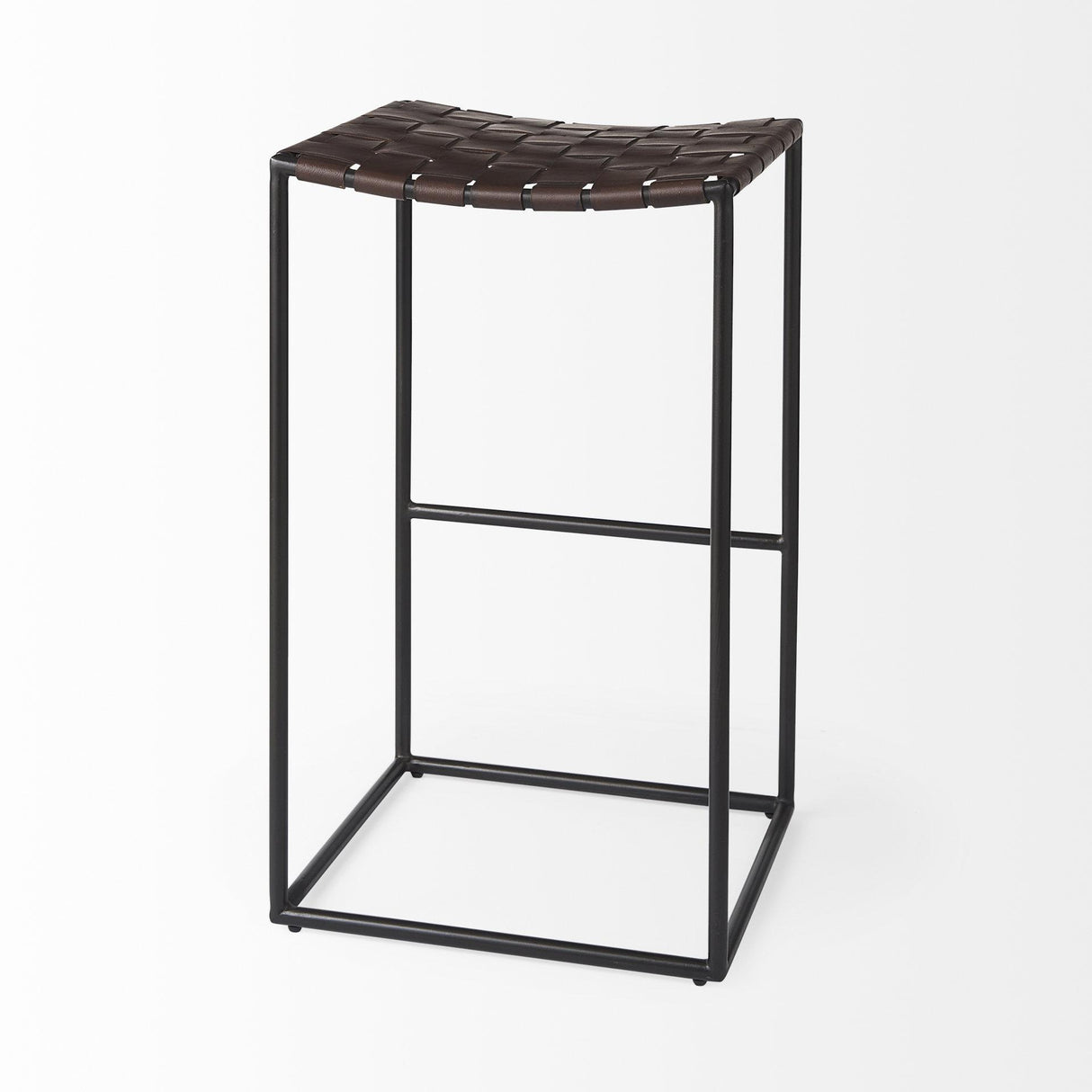 Mercana Clarissa 18.0L x 16.0W x 30.25H Dark Brown Woven Leather Seat W/ Black Metal Frame Bar Stool