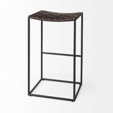 Mercana Clarissa 18.0L x 16.0W x 30.25H Dark Brown Woven Leather Seat W/ Black Metal Frame Bar Stool