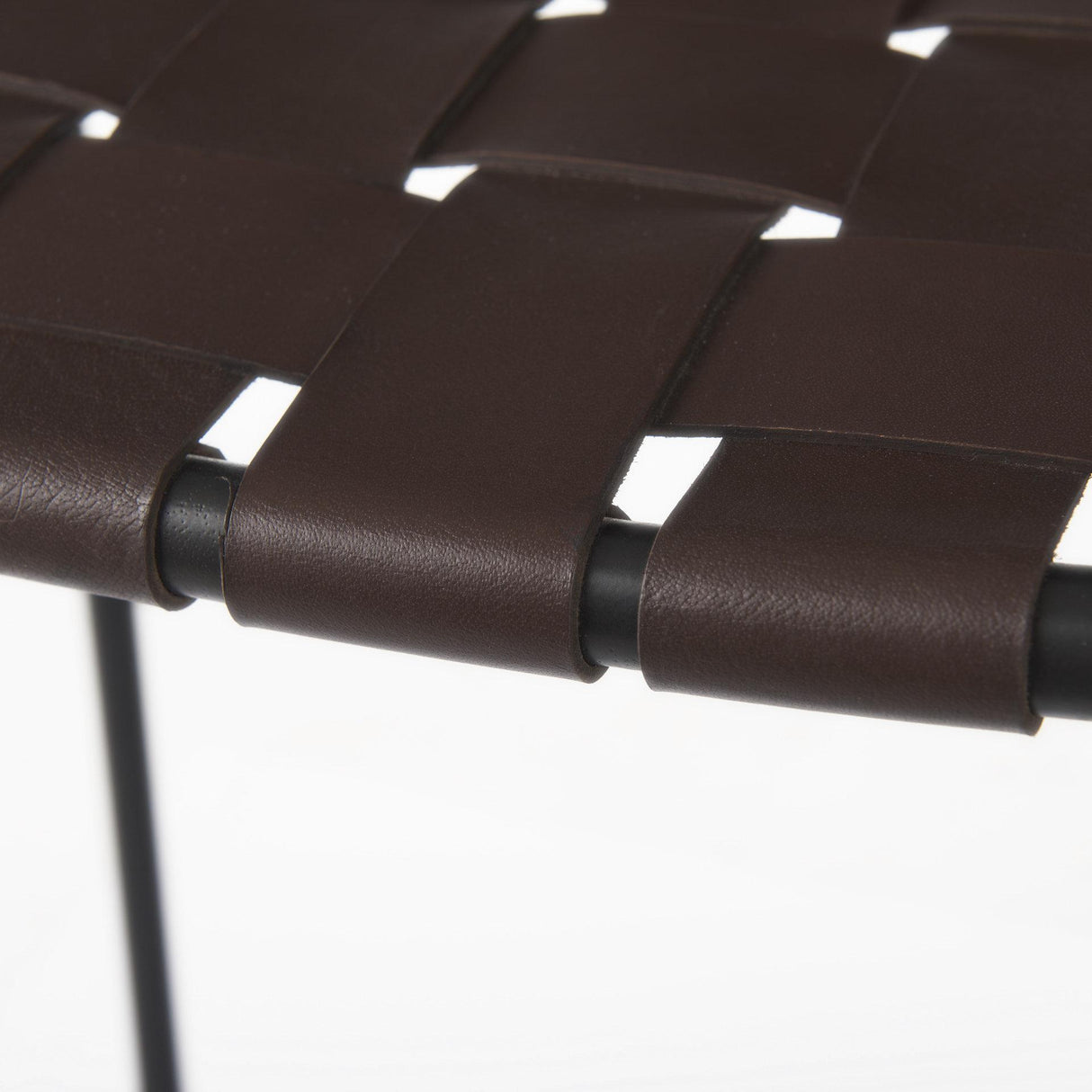 Mercana Clarissa 18.0L x 16.0W x 30.25H Dark Brown Woven Leather Seat W/ Black Metal Frame Bar Stool