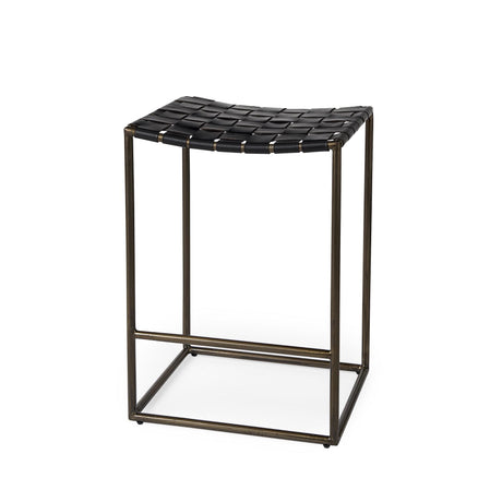 Mercana Clarissa 18.0L x 16.0W x 26.25H Black Woven Leather Seat W/ Gold Frame Counter Stool