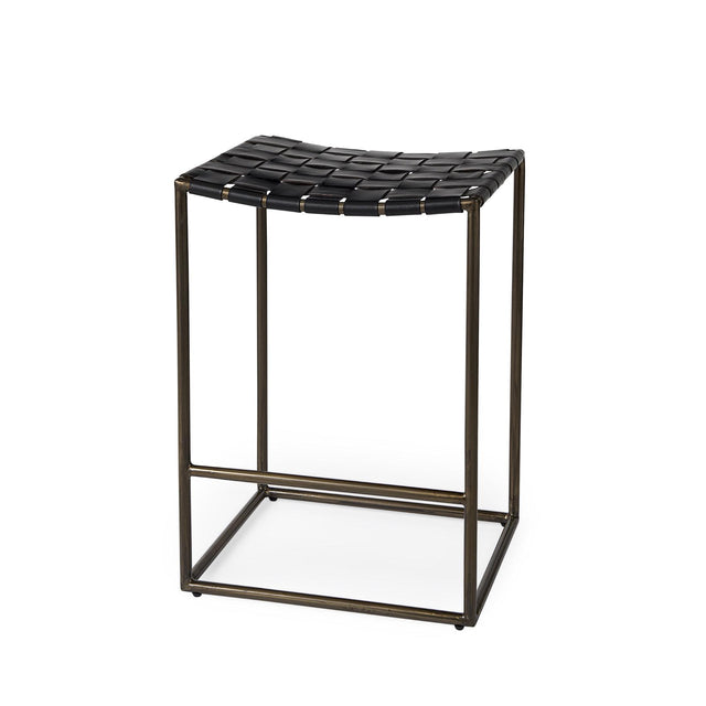 Mercana Clarissa 18.0L x 16.0W x 26.25H Black Woven Leather Seat W/ Gold Frame Counter Stool